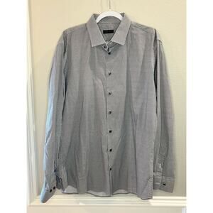 14th & Union Trim Fit Button Front Dress Shirt Geometric Print Grey/White XL